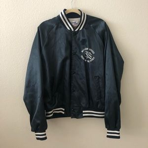 Vintage satin chalk line Michigan bomber jacket